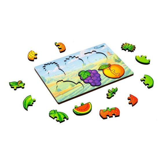 Дерев'яний пазл-вкладиш "Розумний світ: Веселі фрукти" Puz-88749 А5, 18 елементів | Зображення 1