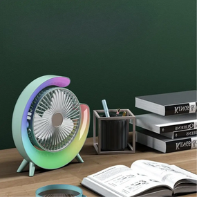 Бездротовий акумуляторний вентилятор маленький із підсвіткою, настільний акумуляторний нічник від USB з обдувом