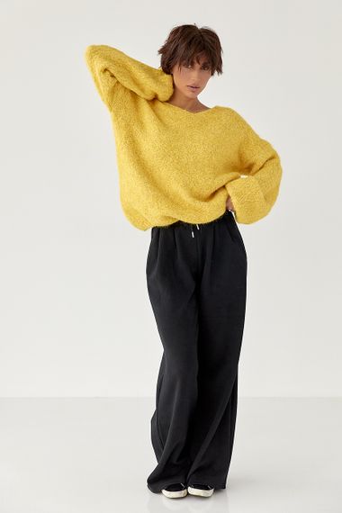 В’язаний жіночий джемпер з рукавами-ліхтариками - жовтий цвет, ONE SIZE (є розміри) | Зображення 2