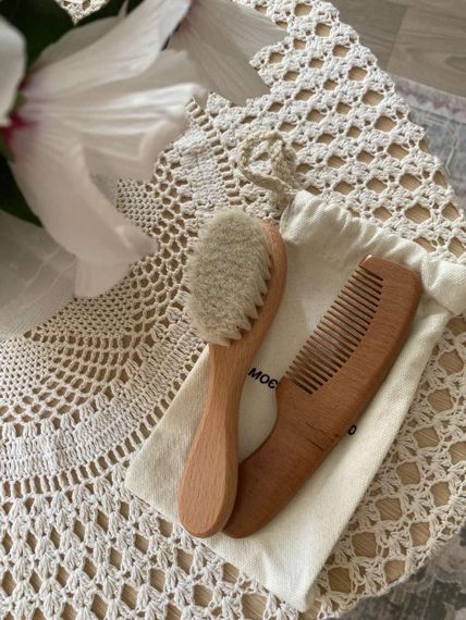 Щітка і гребінець для новонароджених з натуральним м'яким ворсом дитячий набір з двох предметів | Зображення 6