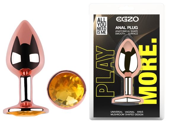 Анальна пробка з кристалом EGZO - Rose Gold Round Plug Yellow size M Sex Aura