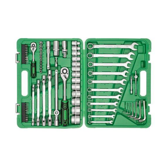 Набір інструментів, 1/2" + 1/4", 77 од., головки: 4-32 мм, біти 22 од., ключі: 7-19 мм, кейс INTERTOOL | Зображення 1