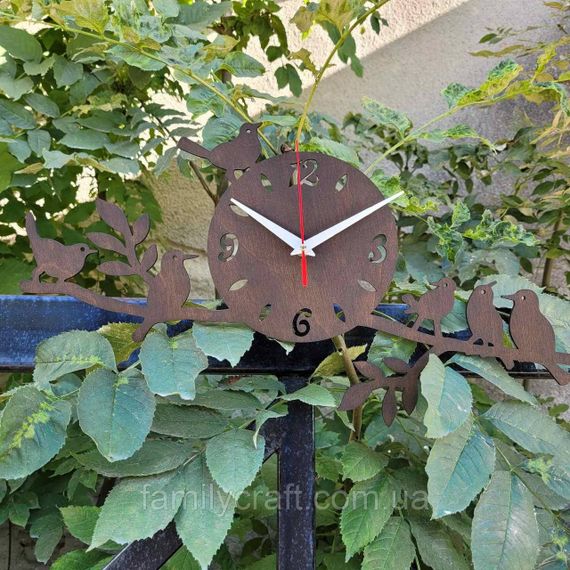 Настінний дерев'яний годинник з фанери Оригінальний годинник з пташками Декор для дому, офісу, подарунок | Зображення 1