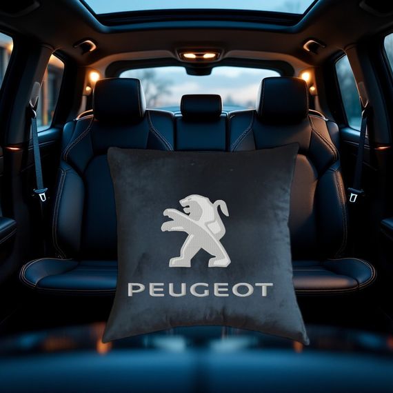 Авто Подушка з вишивкою логотипу марки пежо Peugeot чорний автомобілісту 00168