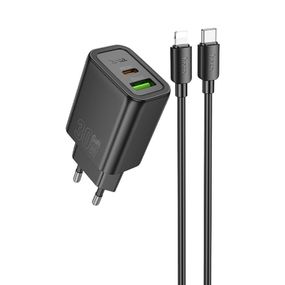 МЗП Hoco N63 Gentle PD30W+QC3.0 (1USB-A/1C) + кабель Type-C to Lightning Black