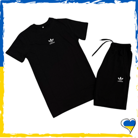 Комплект шорти Adidas + футболка Adidas чорна. Комплект Адідас S M L XL XXL