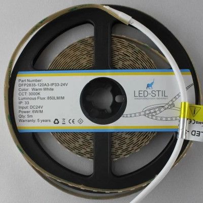 Светодиодная лента LED-STIL 3000K 6 Вт/м 2835 128 діодів IP33 24 Вольта 850 lm тепле світло | Зображення 3