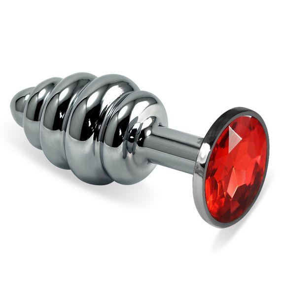 Анальна пробка - Heavy Metal Anal Plug Silver Rosebud Spiral Red Sex Aura