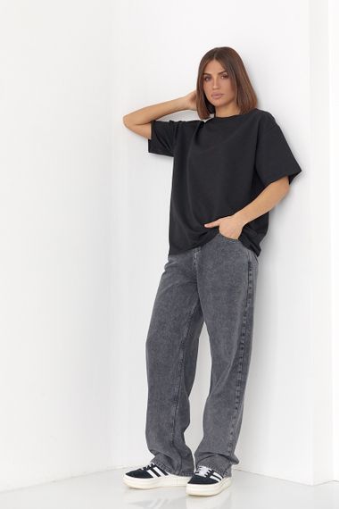 Однотонная женская футболка в стиле oversize - черный цвет, M (есть размеры) | Зображення 7