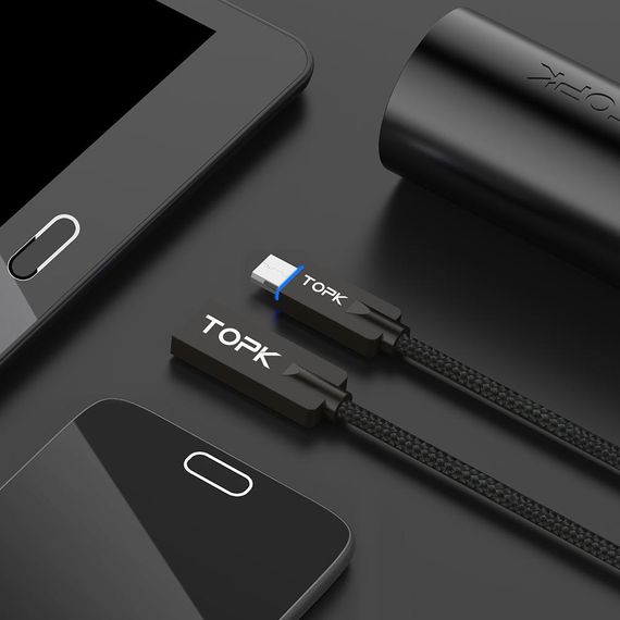 Кабель TOPK LED Light MicroUSB 0.6 m - Black | Зображення 2