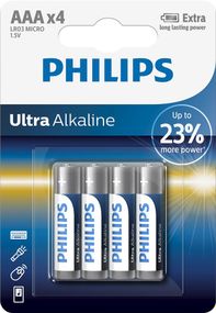 Philips Батарейка Ultra Alkaline лужна AAA блістер, 4 шт (LR03E4B/10)