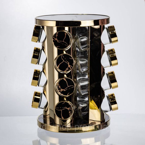 Карусель для спецій 16 баночок по 100 мл чорний мармур HP-1370 | Зображення 2