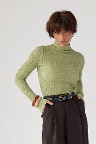 Облягаючий гольф із жатої тканини - салатовий цвет, L (є розміри)