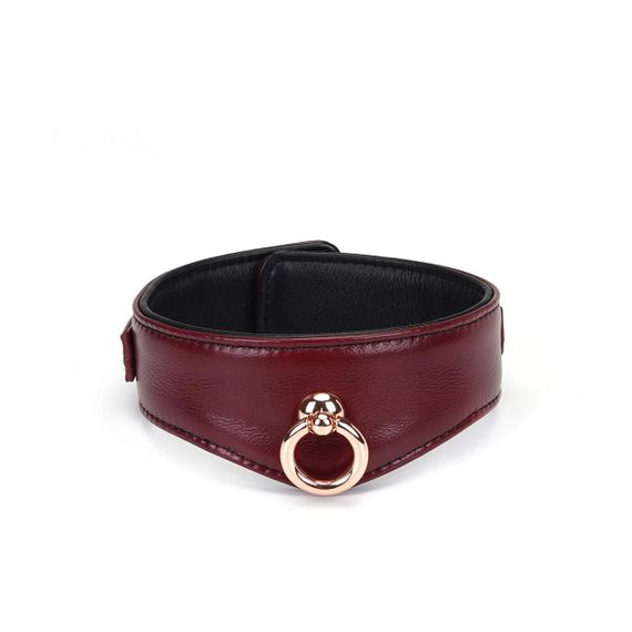 Шкіряний нашийник з повідцем Liebe Seele Wine Red Curved Collar, замок-сердечко Sex Aura | Зображення 2