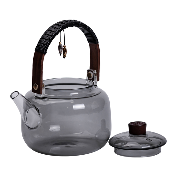 Заварник скляний для чаю 0.8 л Заварний чайник для заварювання з дерев'яною ручкою чорний HP-34-37 | Зображення 4