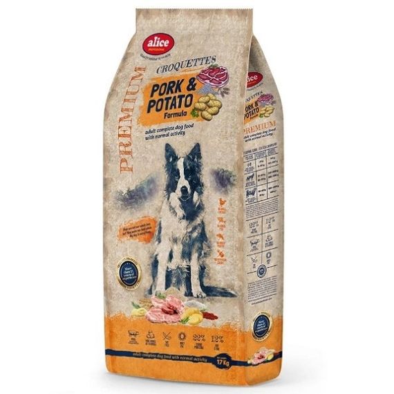 Alice Professionall Premium Croquettes Pork&Potato свинина та картопля. Преміальний корм для собак (22/12), 17 кг