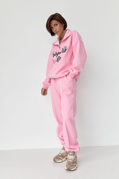 Утеплений спортивний костюм зі світшотом та джогерами - рожевий цвет, L (є розміри) | Зображення 1