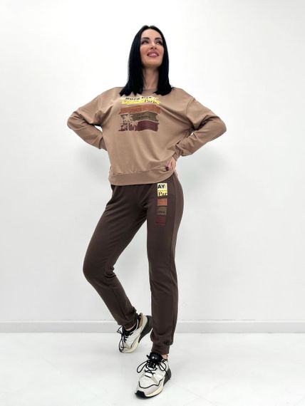 Женский спортивный костюм штаны и свитшот GF07955 цвет кофейно-коричнево, размер 42/44