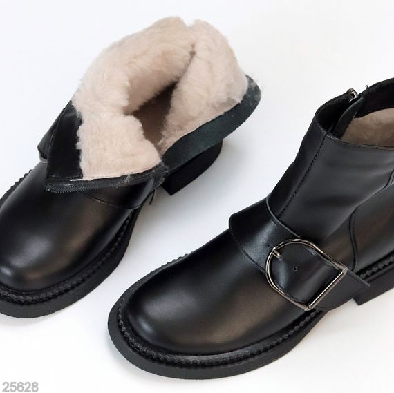 Стильні чорні шкіряні черевики з утеплювачем низький хід | Зображення 5