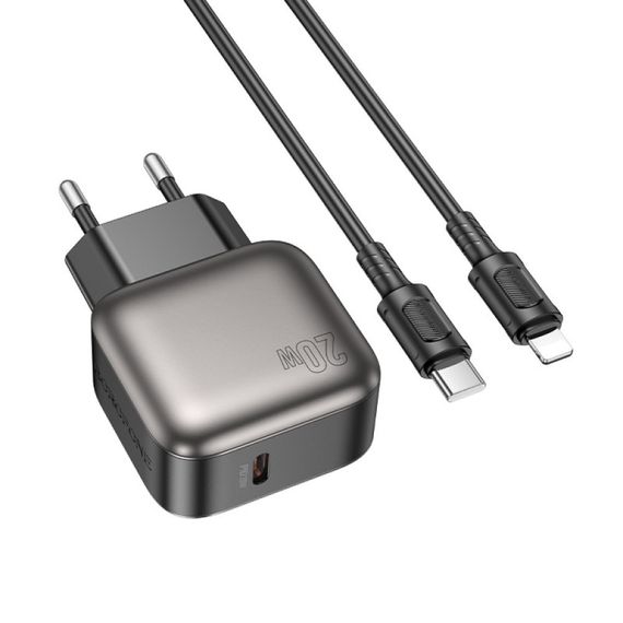 МЗП Borofone BAS53A Absolute PD20W (1USB-C) + кабель Type-C to Lightning Black | Зображення 1