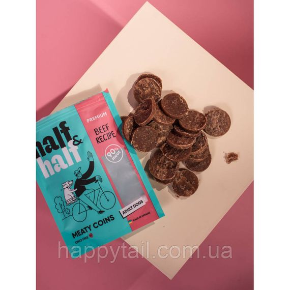 Лакомство для собак HalfHalf (ХафХаф) - мясные монетки с говядиной, 100 г | Зображення 3