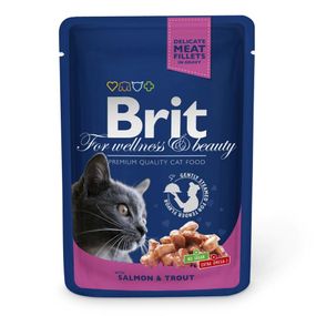 Корм Brit Premium Salmon and Trout вологий з лососем та фореллю в соусі для дорослих котів 100 гр