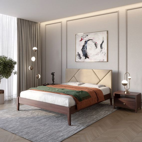 Двоспальне дерев&#039;яне ліжко Mebigrand Нью-Йорк ДК Горіх темний/Аляска 23 (Бежевий) 160х200 см (MBG-10268)