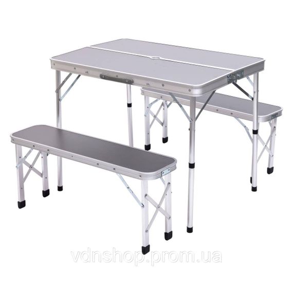 Комплект туристичний стіл + 2 лавки складні меблі Сірий Lugi JY-9060G