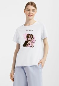 Футболка жіноча біла з принтом "Мама з дочкою", XL