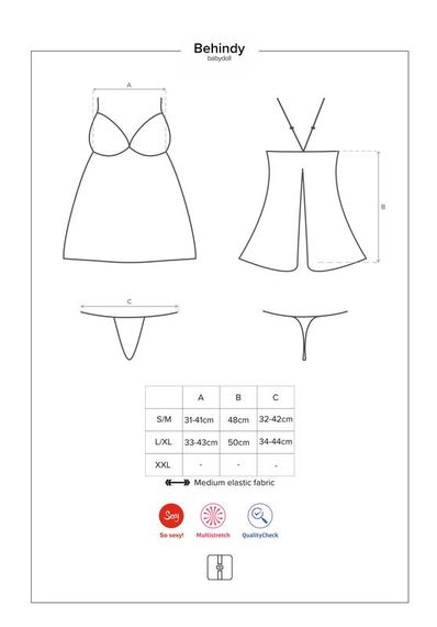 Рубашка Obsessive Behindy babydoll & thong S/M | Зображення 6