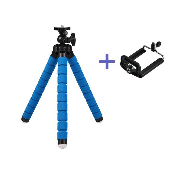 Штатив 240 мм трипод універсальний гнучкий з кріпленням для телефону 55-85 мм Синій