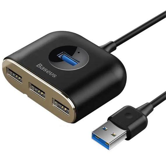Переходник HUB Baseus Square round 4-in-1 UBS3.0 1m (CAHUB-AY) Black | Зображення 1