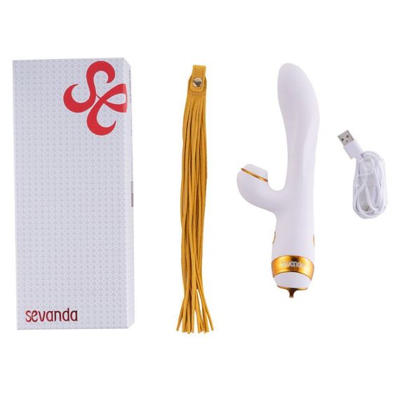 Вібратор-кролик з пульсацією та флогером LOCKINK SEVANDA Whip Vibrating Massage Wand, біло-золотий Sex Aura | Зображення 7