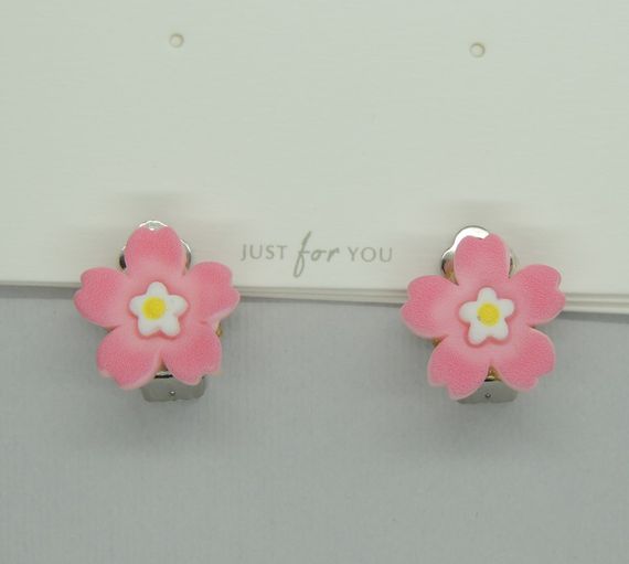 Сережки кліпси дитячі для вух без пробивання квітка Рожеве Яблучне цвітіння