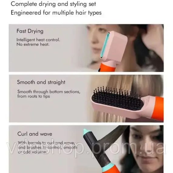 Професійний стайлер для волосся 5 в 1, керамічне покриття, іонізація повітря, багатофункціональний фен, випрямляч, об'ємний | Зображення 5