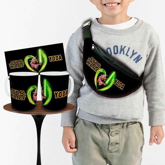 Набор: детская сумка-бананка+кружка Йода Star Wars 32х15см,бананка для мальчика через плечо на подарок (00907)