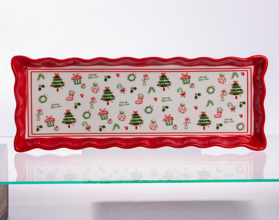 Сервірувальне новорічне блюдо для закусок Merry Christmas 36,5×13×3 (см) з порцеляни CR-1-16
