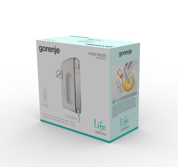Миксер Gorenje M460CDC/ручной/460 Вт/5 скоростей/2 насадки/турбо-режим/белый (M460CDC) | Зображення 5