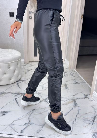 Женские теплые брюки джоггеры экокожа на меху, BU8799 цвет черный, размер 50/52 | Зображення 5