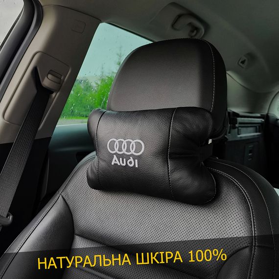 Набор автодушки 2шт на подголовник Audi / Ауди из натуральной кожи черная / Подголовник в машину | Зображення 4
