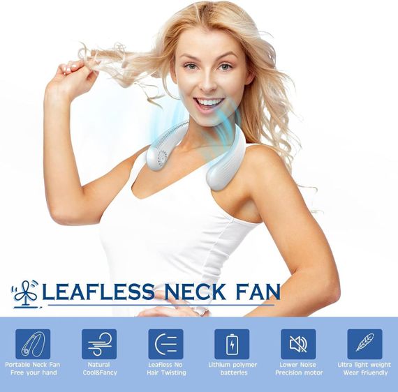 Персональний безлопатевий вентилятор для шиї MQUPIN, портативний вентилятор для шиї, 3 швидкості, регульоване | Зображення 1