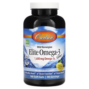Риб&#039;ячий жир Омега-3, Elite Omega-3, Carlson, лимон, норвезький, 1600 мг, 180 гелевих капсул (800 мг на 1 капсулу