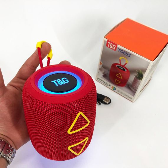 Портативна колонка TG655 5W з RGB підсвічуванням та ремінцем, бездротова колонка потужна. Колір: червоний | Зображення 2