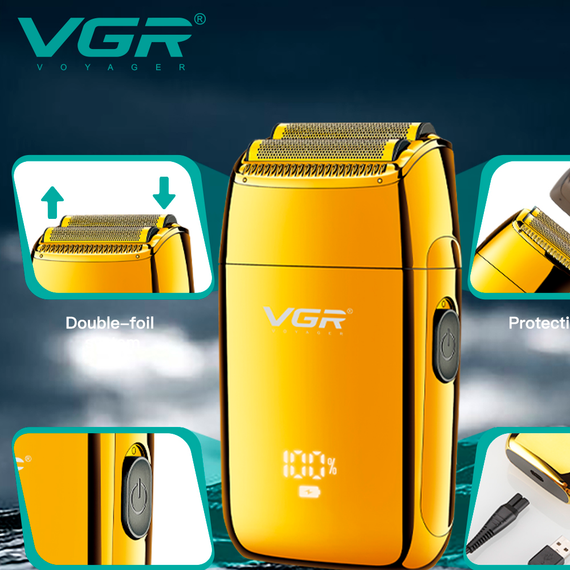 Электробритва VGR V-399 GOLD шейвер, влагостойкая, дополнительная насадка, LED дисплей | Зображення 2