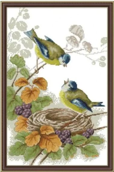 Набір для вишивання за нанесеною на канву схемою  "Spring birds". AIDA 14CT printed, 33*47 см
