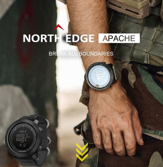 North Edge Мужские водостойкие спортивные тактические с компасом часы North Edge Apache Green 5BAR | Зображення 6