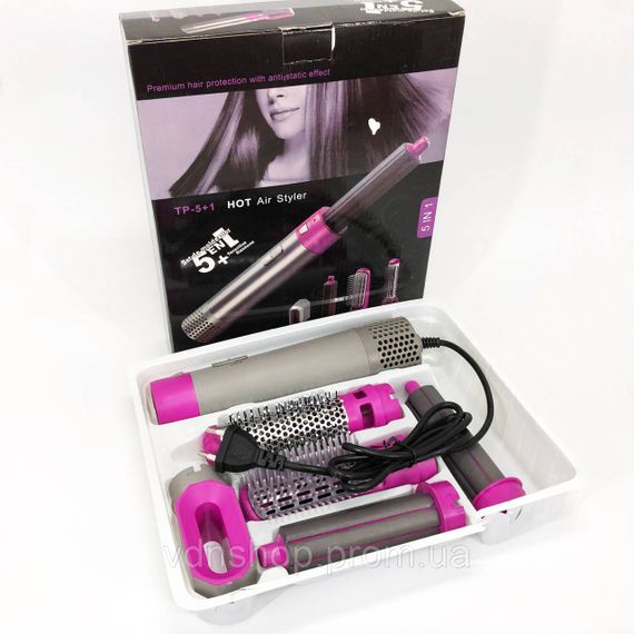 Фен электрический с насадками 5 в 1, Фен-щетка для гладких волос, Фен-стайлер с функцией завивки ZJ-65 | Зображення 8