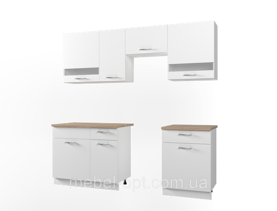 Кухня Лея Doros Белый гладкий / Сонома ДСП / вставки стекло 220х60х250 (80359337)