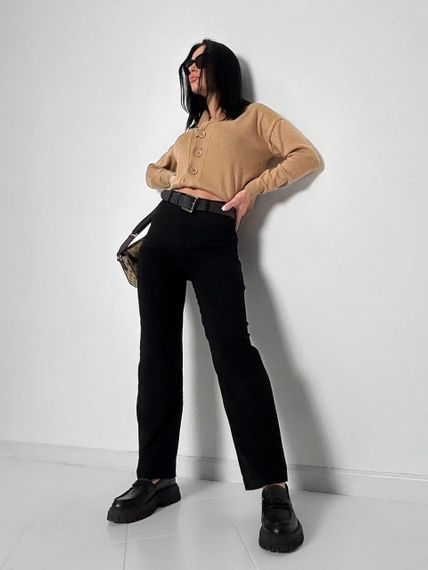 Женские широкие брюки палаццо из джинс-бенгалдина GF01698 цвет черный, размер 44 | Зображення 1