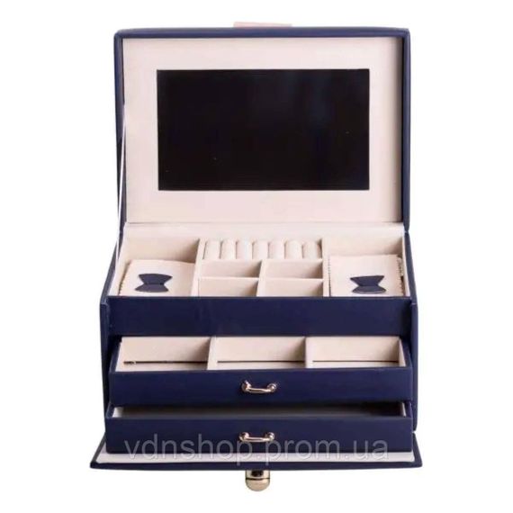 Скринька для прикрас з еко шкіри 3 яруси з дзеркалом органайзер для ювелірних виробів HP-5-17BL | Зображення 5